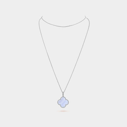 Magic Alhambra Long Necklace 1 Motif White Gold Chalcedony