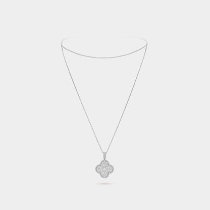 Magic Alhambra Long Necklace 1 Motif White Gold Diamond