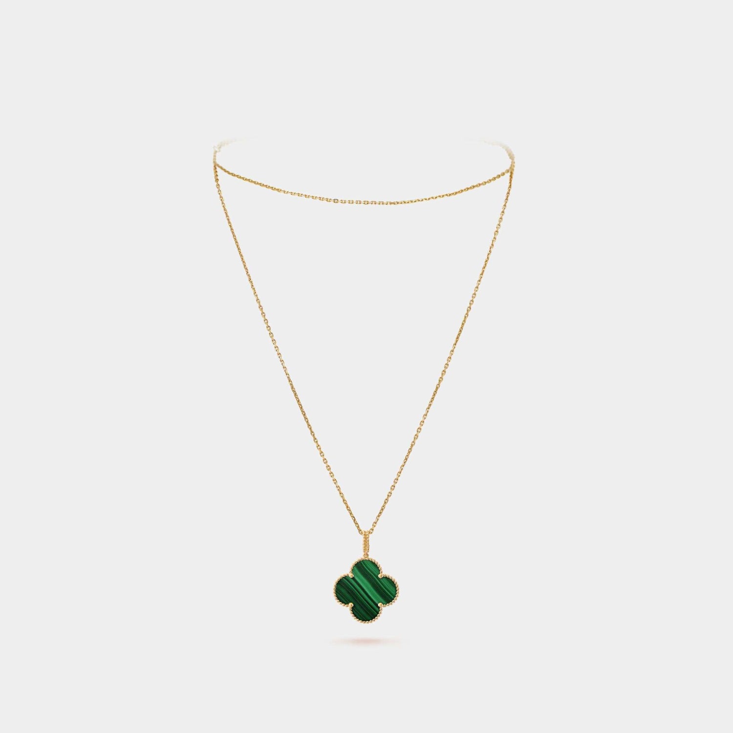 Magic Alhambra Long Necklace 1 motif Yellow Gold Malachite