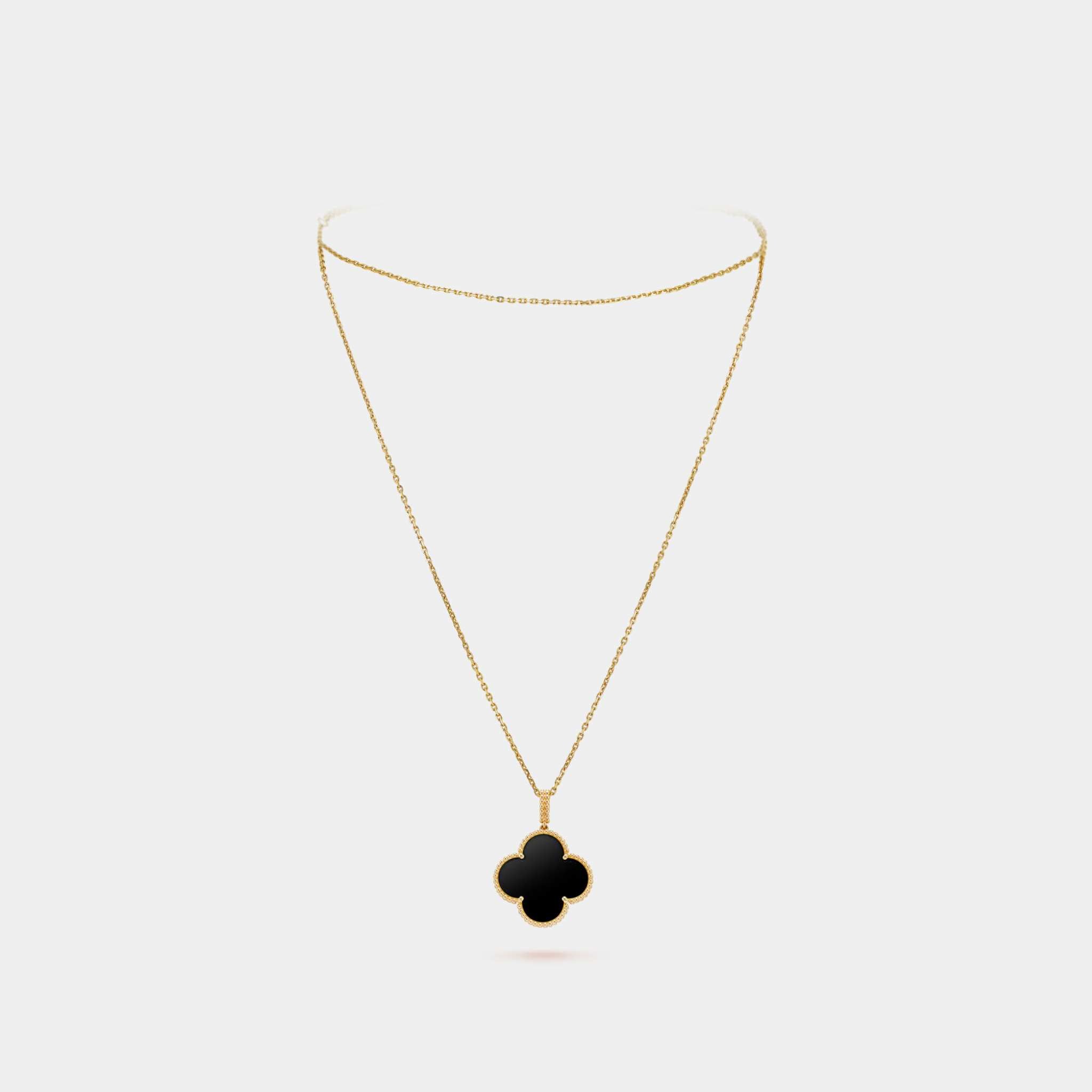 Magic Alhambra Long Necklace 1 Motif Yellow Gold Onyx