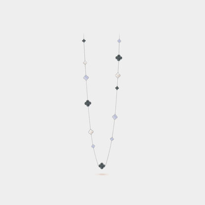 Magic Alhambra Long Necklace 16 Motifs White Gold Chalcedony Pearl