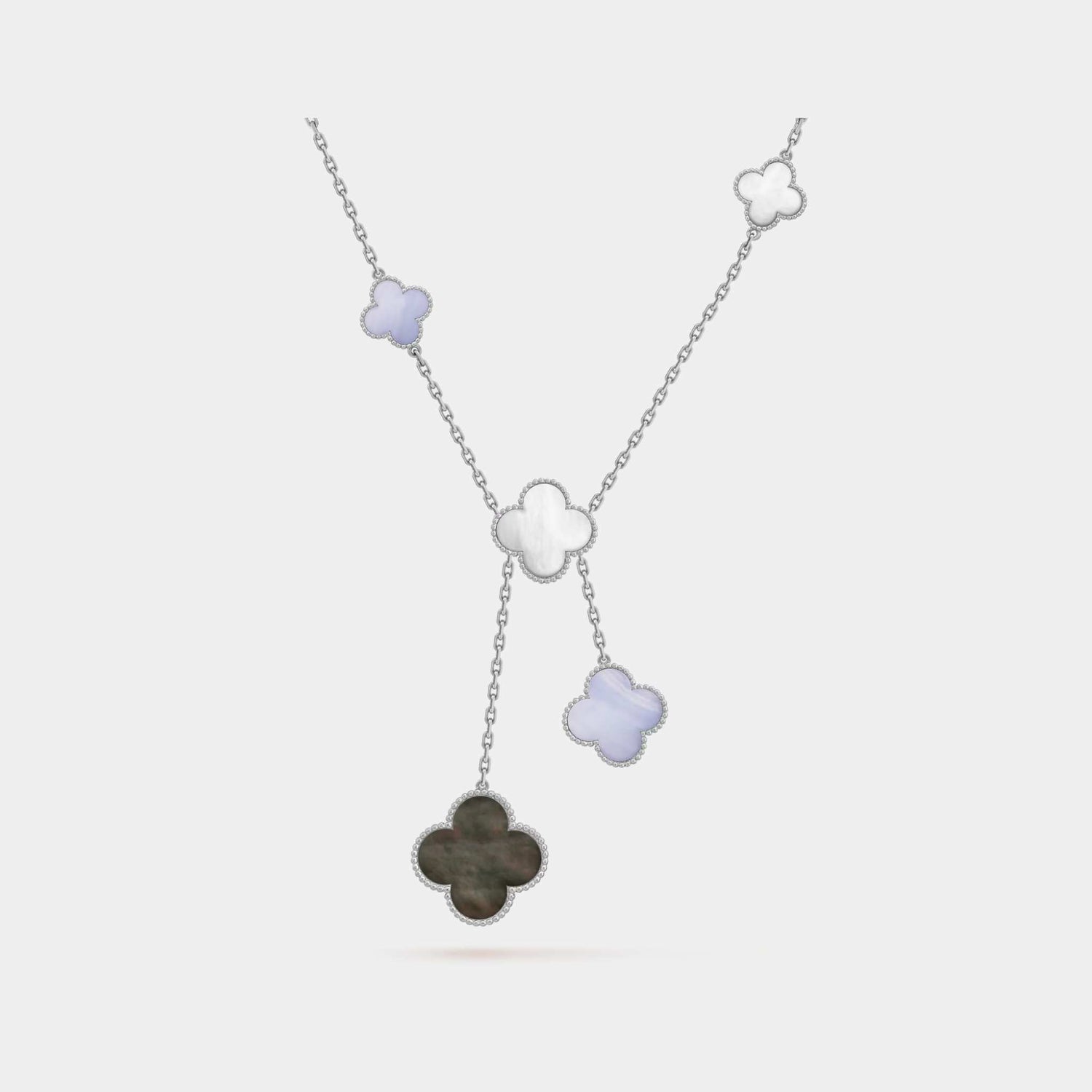 Magic Alhambra Necklace in White Gold Chalcedony &amp; MOP
