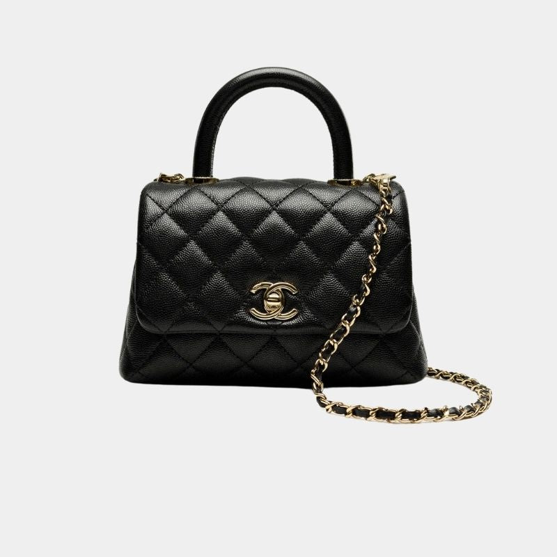Mini Flap Bag with Top Handle in Grained Calfskin