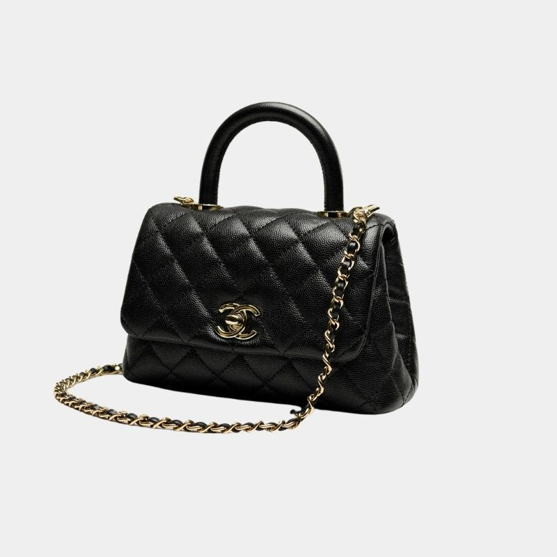 Mini Flap Bag with Top Handle in Grained Calfskin