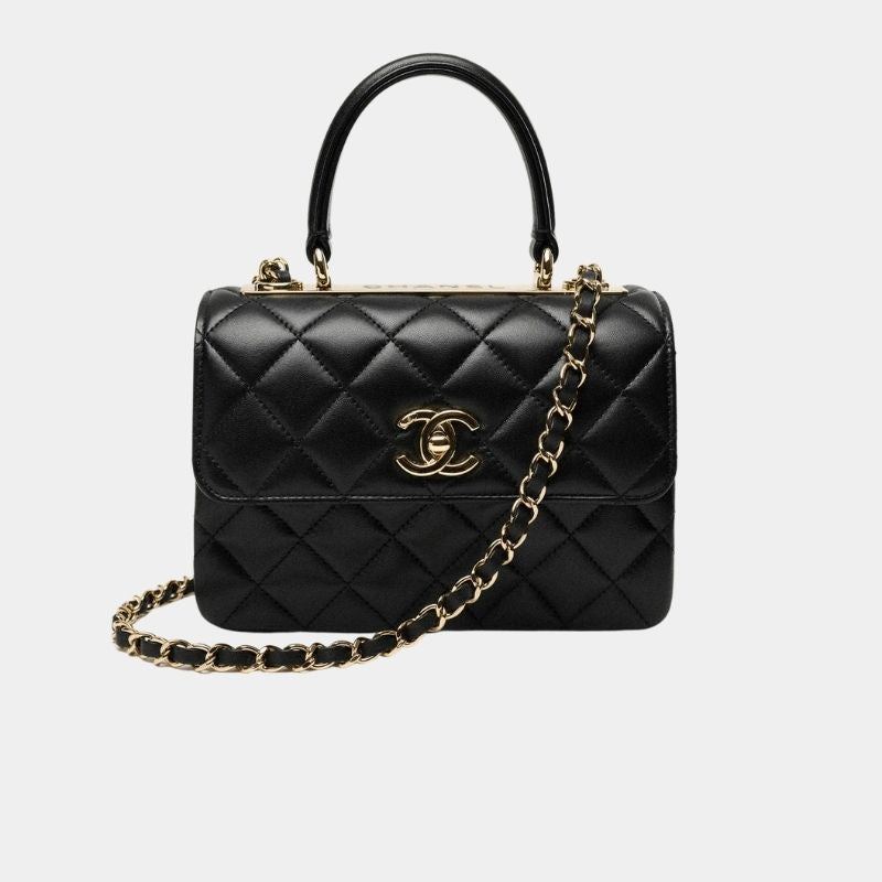 Mini Flap Bag With Top Handle Lambskin Black