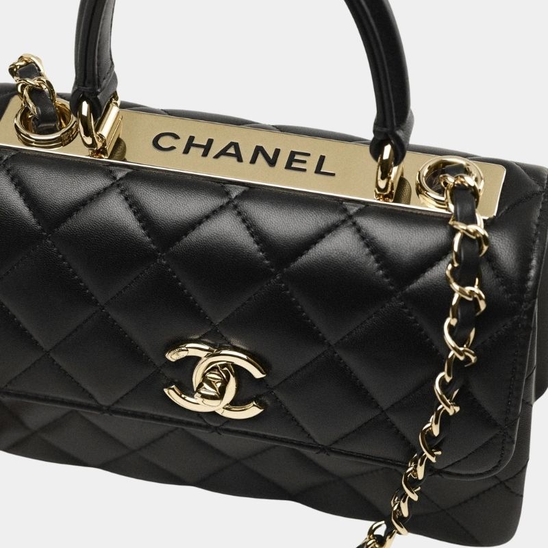 Mini Flap Bag With Top Handle Lambskin Black