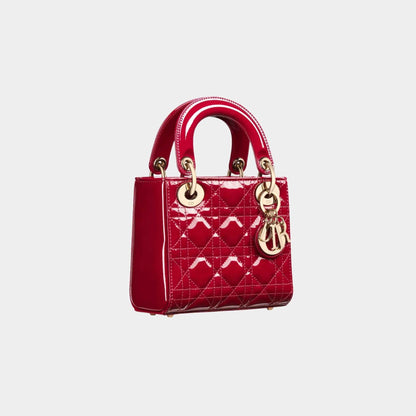 Mini Lady Dior Bag Cherry Red Patent Cannage Calfskin