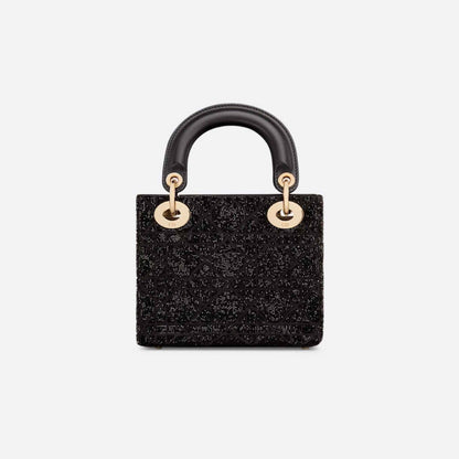 Mini Lady Dior Bag Microbead-Embroidered Cotton With Cannage Motif