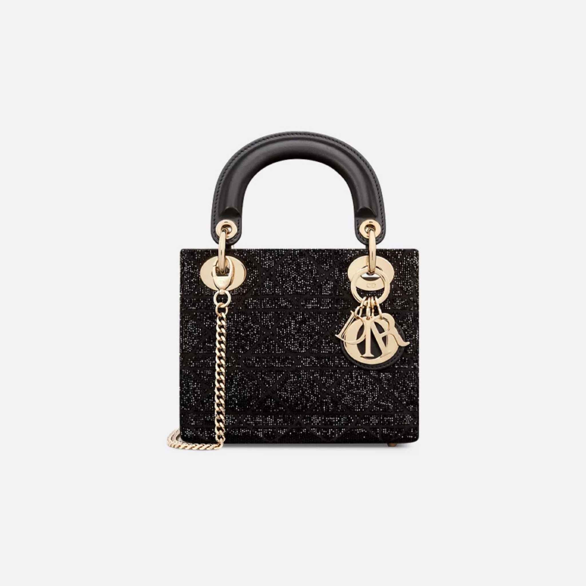 Mini Lady Dior Bag Microbead-Embroidered Cotton With Cannage Motif