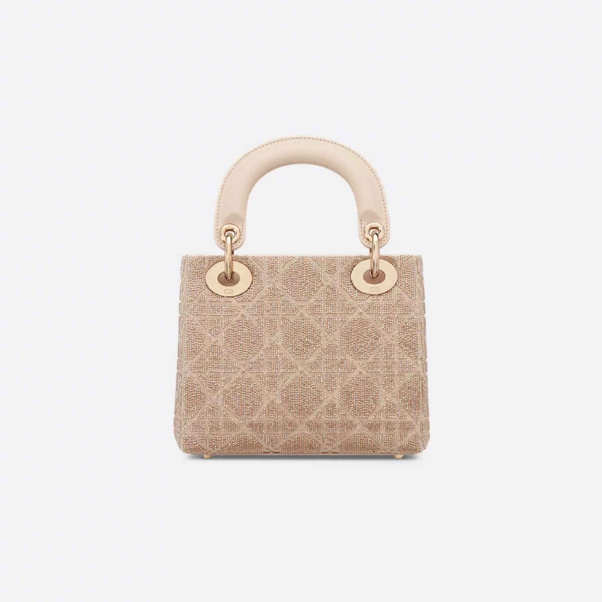 Mini Lady Dior Bag Microbead-Embroidered Cotton With Cannage Motif