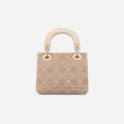 Mini Lady Dior Bag Microbead-Embroidered Cotton With Cannage Motif