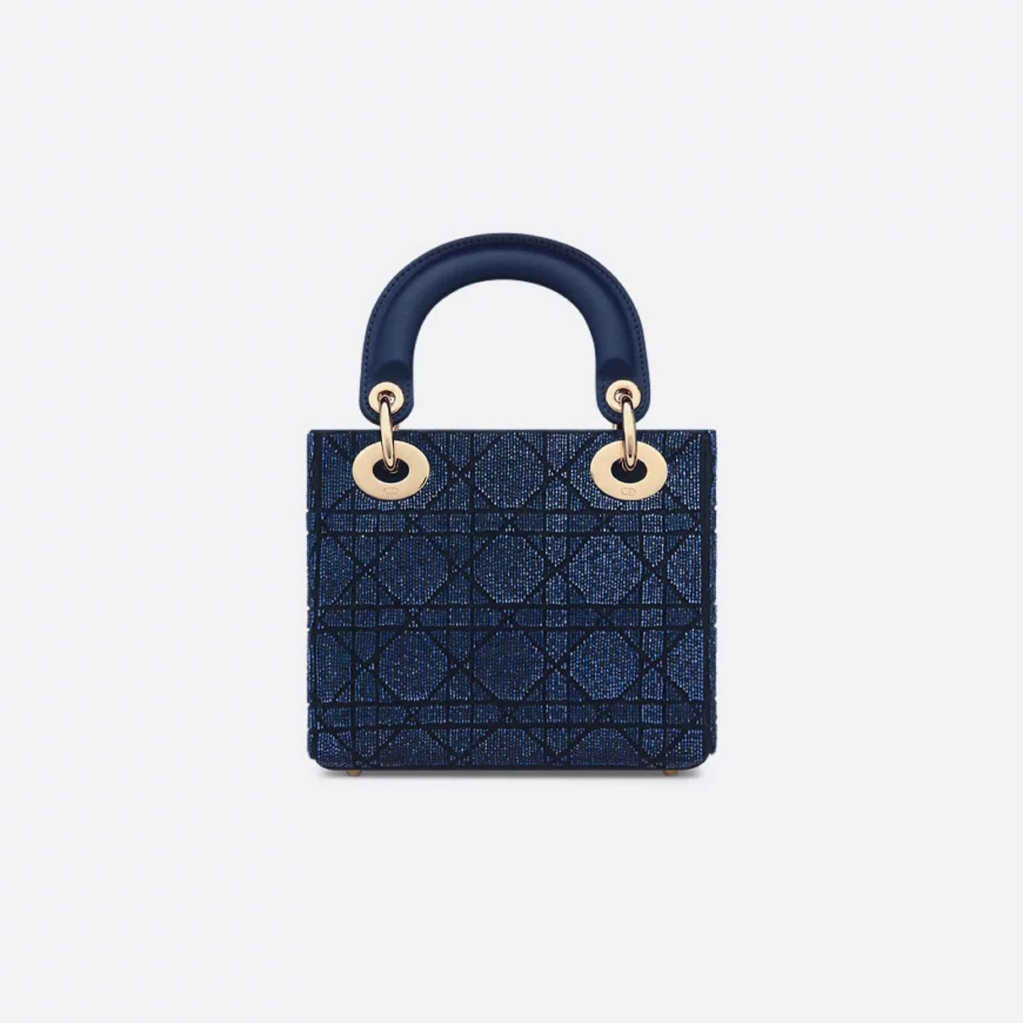 Mini Lady Dior Bag Microbead-Embroidered Cotton With Cannage Motif