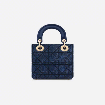 Mini Lady Dior Bag Microbead-Embroidered Cotton With Cannage Motif