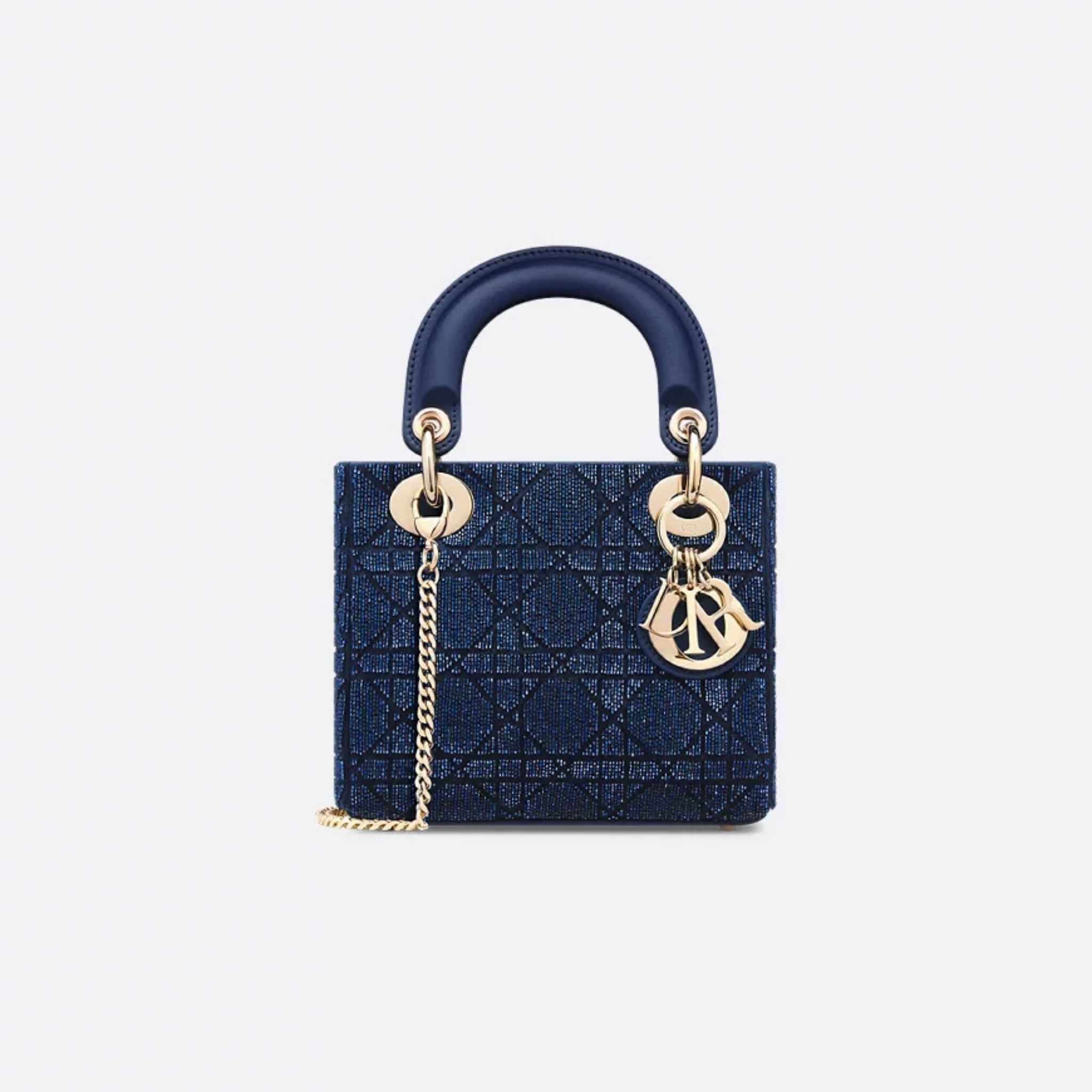 Mini Lady Dior Bag Microbead-Embroidered Cotton With Cannage Motif