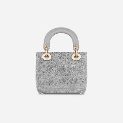 Mini Lady Dior Bag Microbead-Embroidered Cotton With Cannage Motif