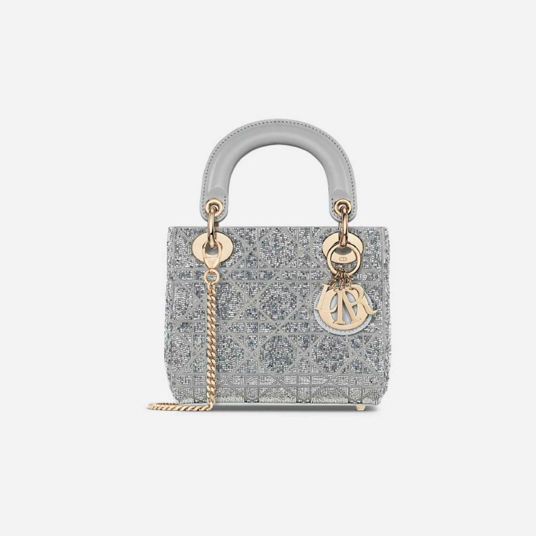 Mini Lady Dior Bag Microbead-Embroidered Cotton With Cannage Motif