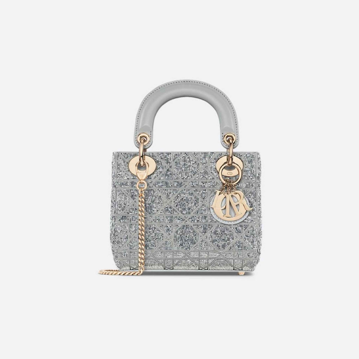 Mini Lady Dior Bag Microbead-Embroidered Cotton With Cannage Motif