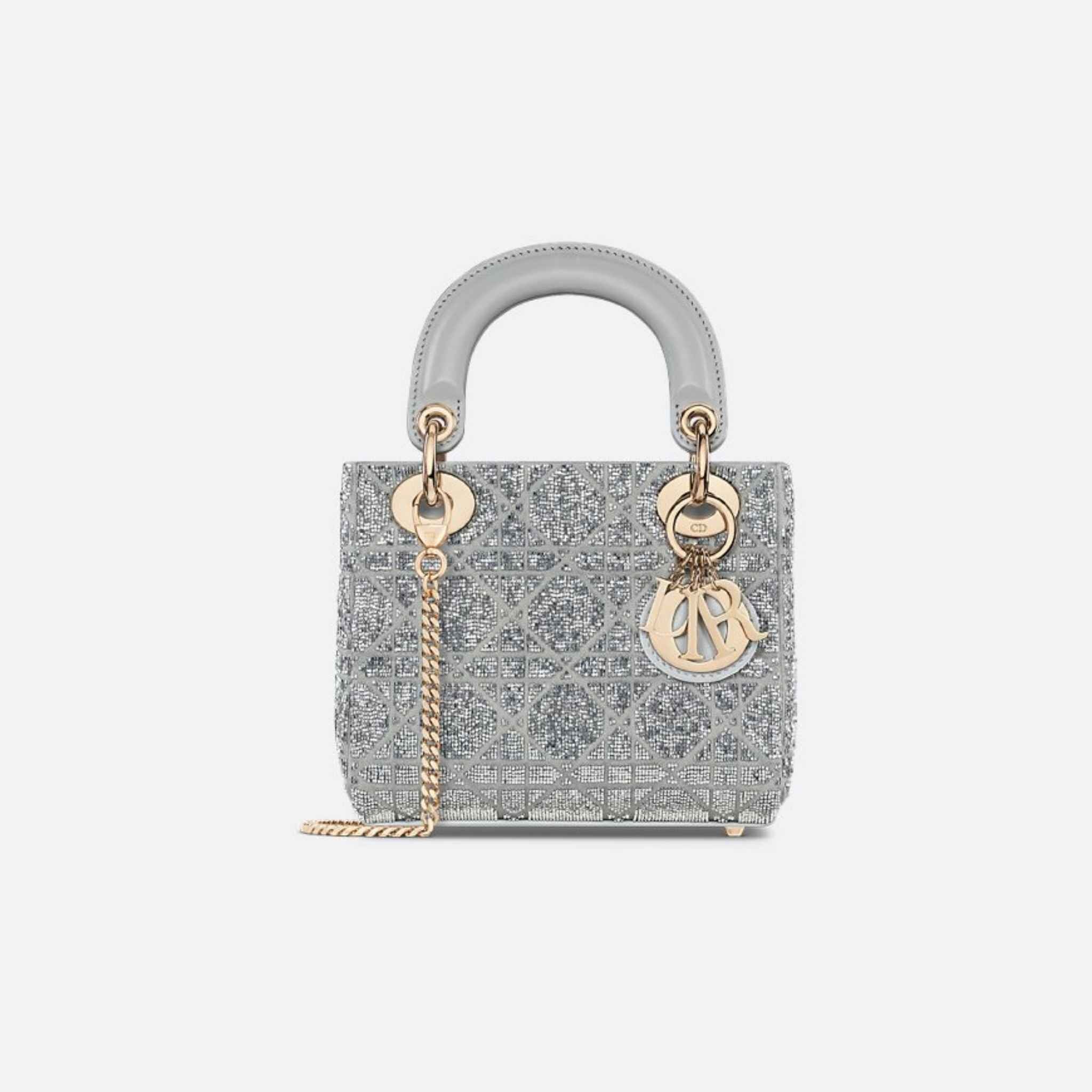 Mini Lady Dior Bag Microbead-Embroidered Cotton With Cannage Motif