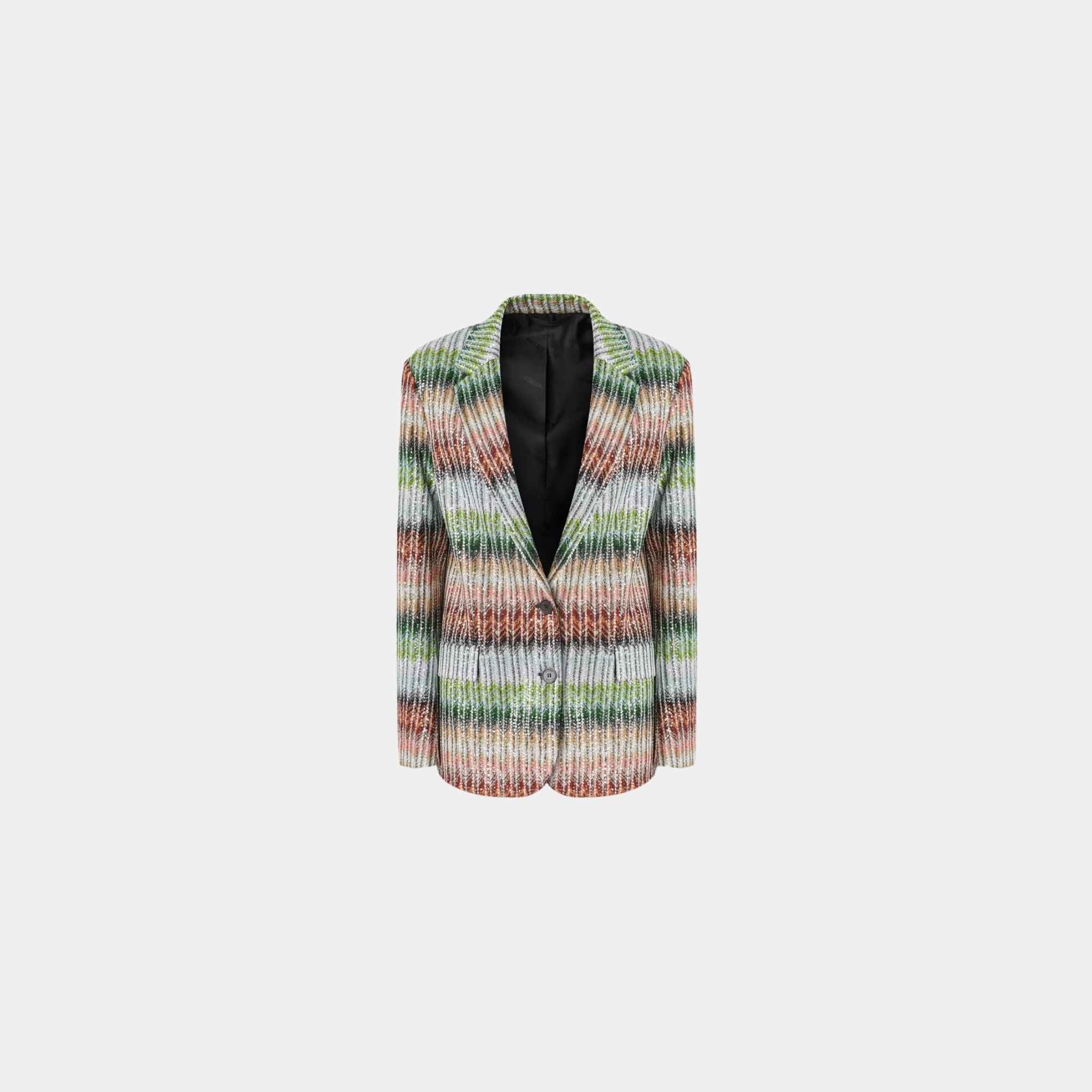 Degrade Zigzag Knit Blazer With Sequins