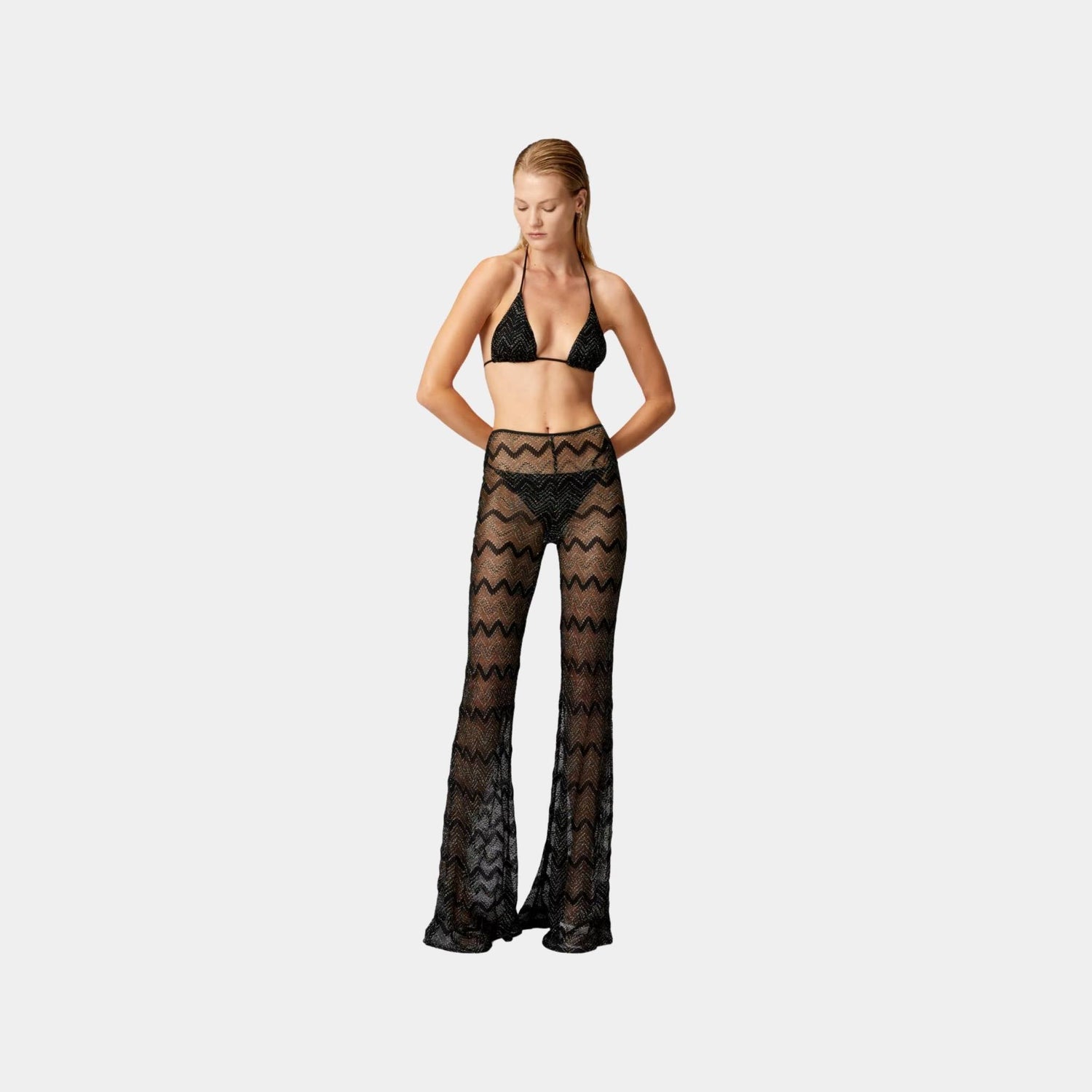 Flare Cover Up Trousers In Zigzag Lame Viscose
