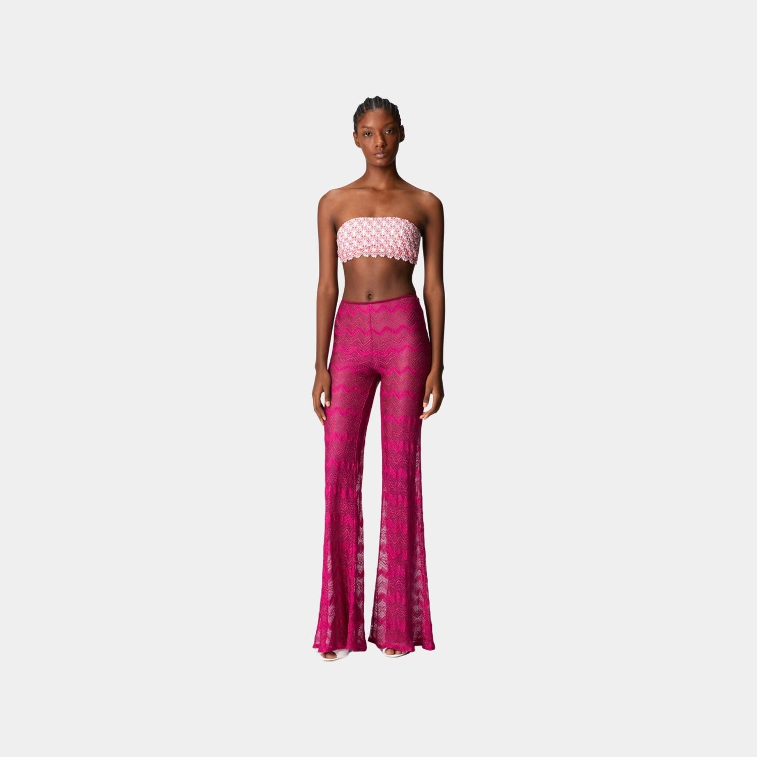 Flare Cover Up Trousers In Zigzag Lame Viscose