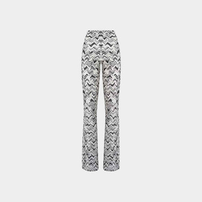 Flare Trousers In Slub Zigzag Viscose Blend
