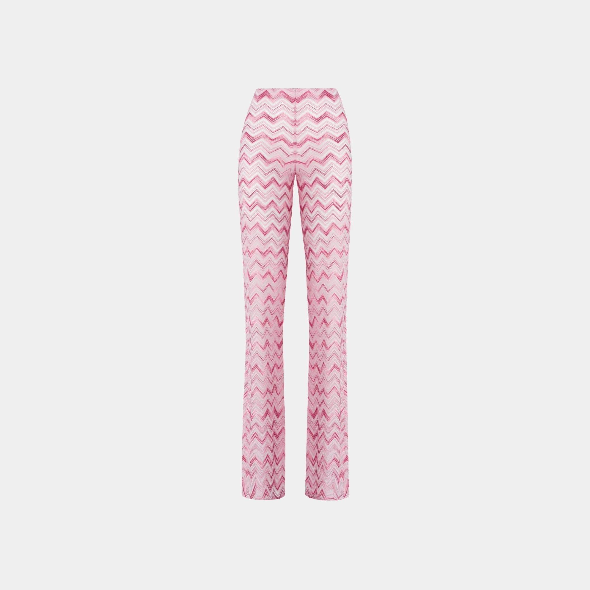 Flare Trousers In Slub Zigzag Viscose Blend