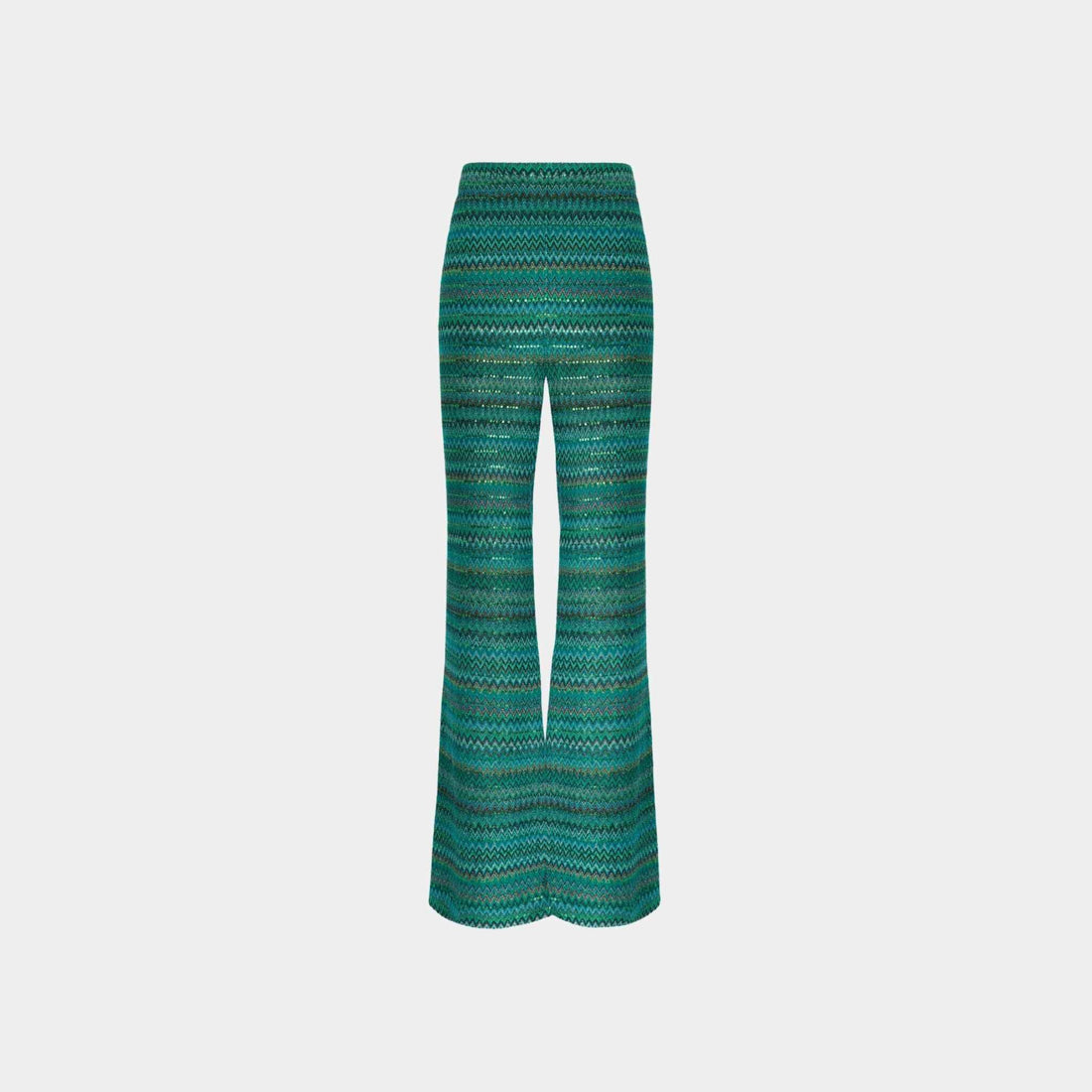 Flare Trousers In Zigzag Viscose Blend With Sequins