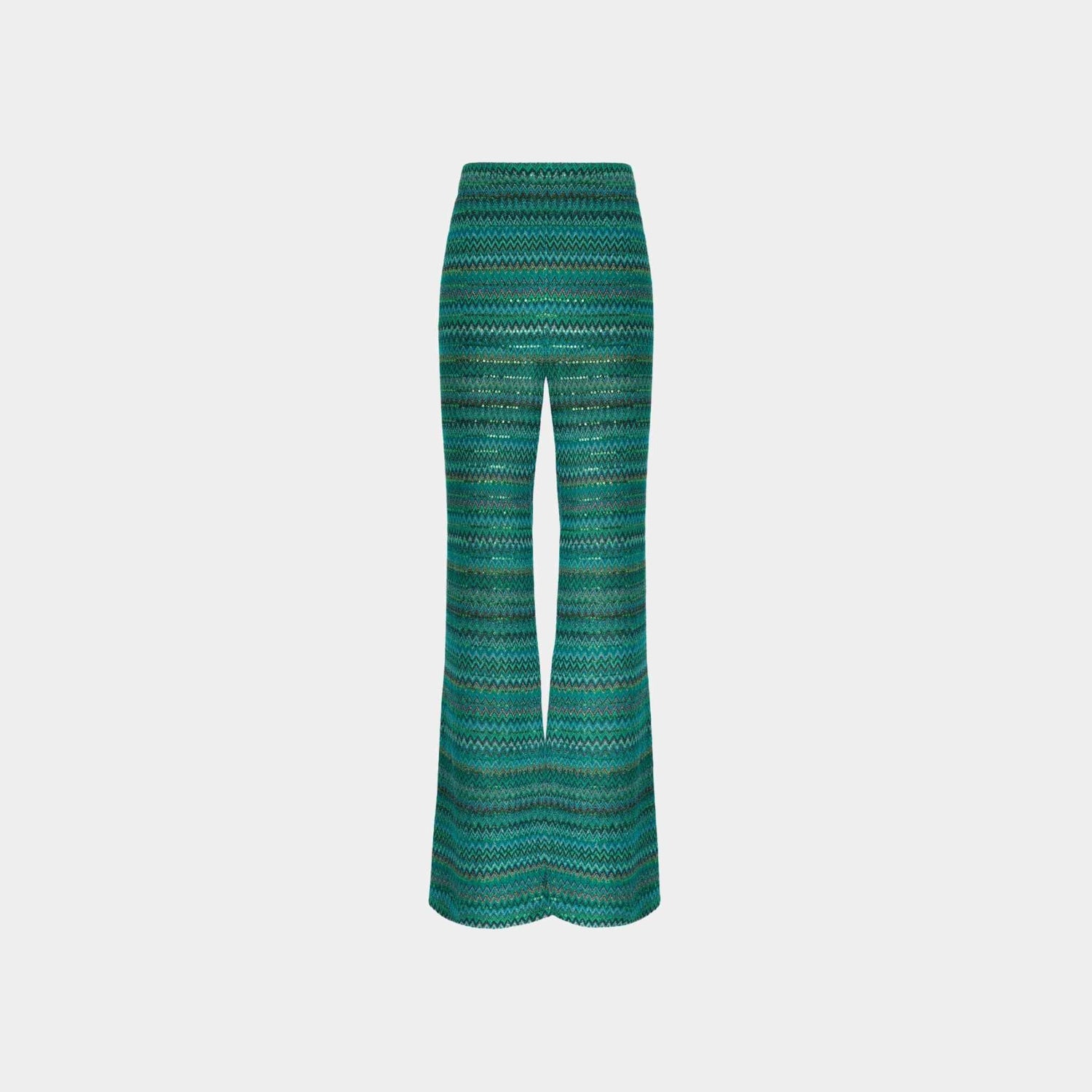 Flare Trousers In Zigzag Viscose Blend With Sequins