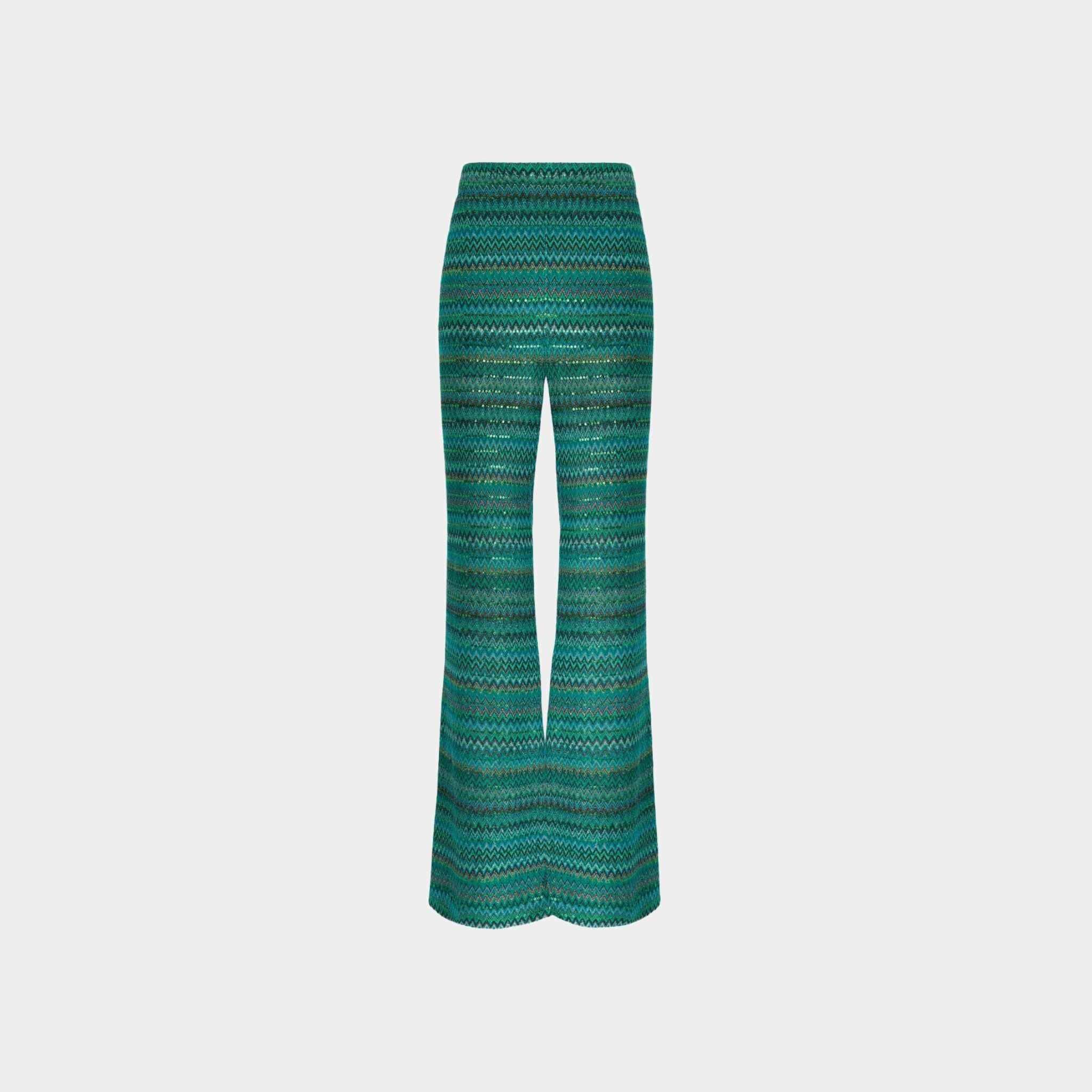 Flare Trousers In Zigzag Viscose Blend With Sequins