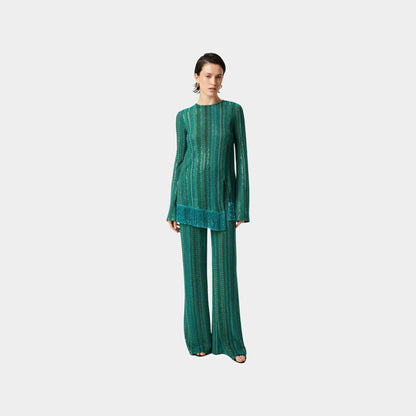 Flare Trousers In Zigzag Viscose Blend With Sequins