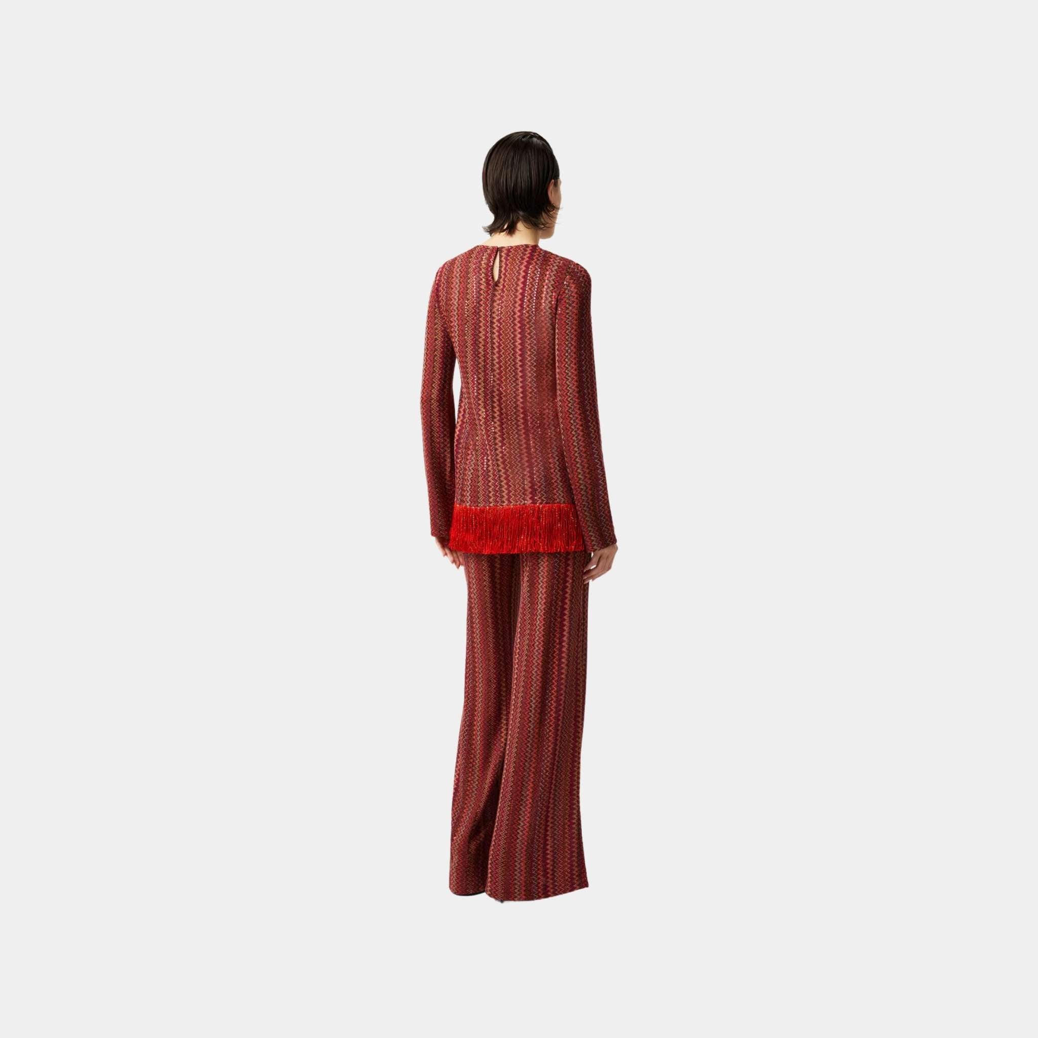 Flare Trousers In Zigzag Viscose Blend With Sequins