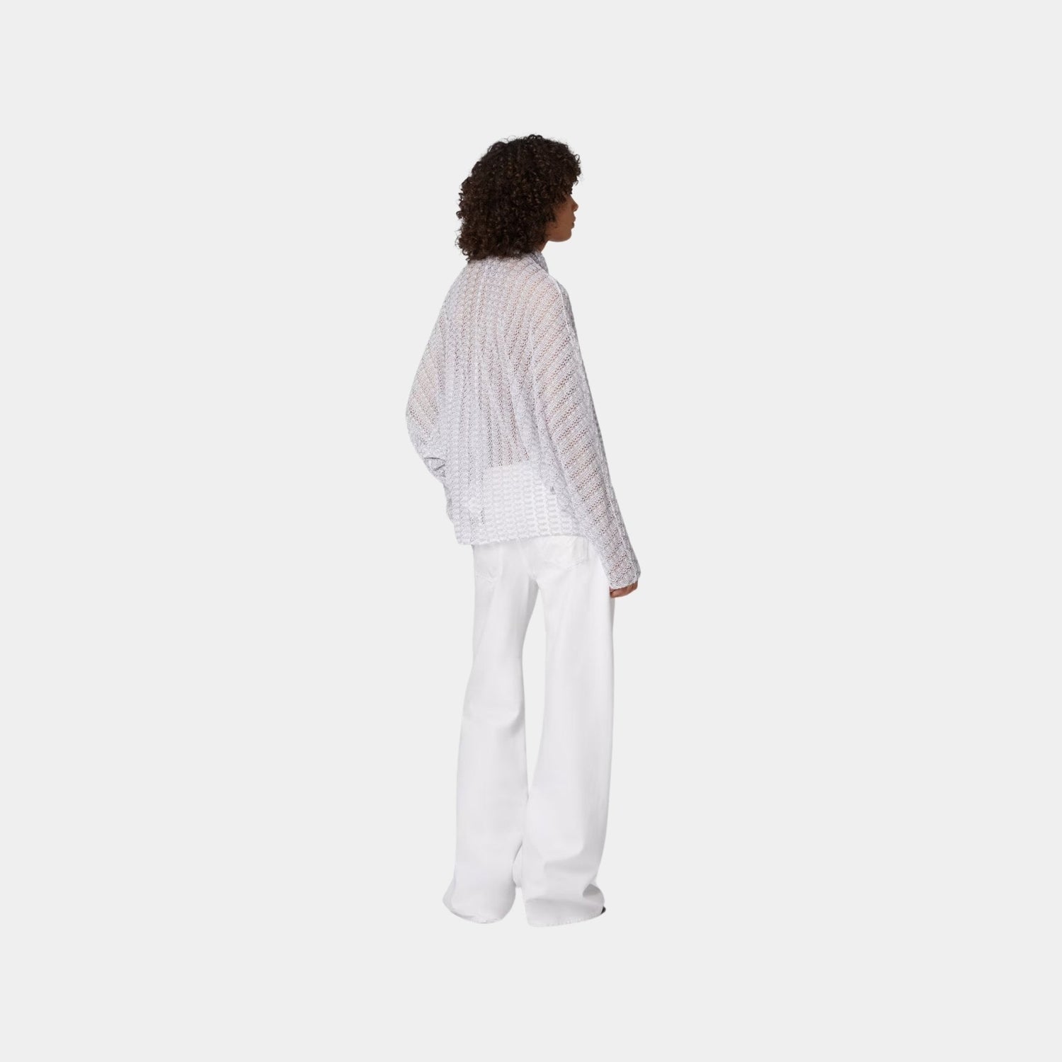 Lame Viscose Lace Blouse With Sash Collar