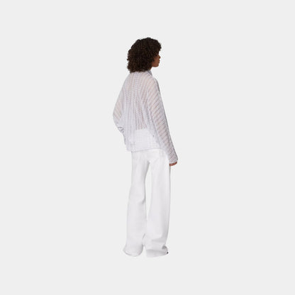 Lame Viscose Lace Blouse With Sash Collar