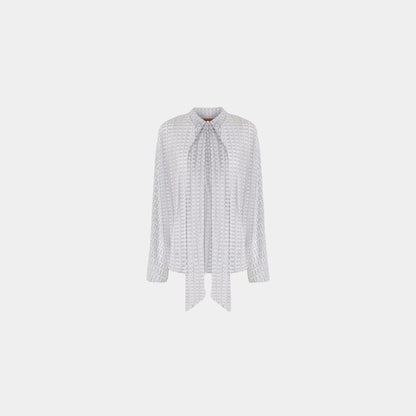 Lame Viscose Lace Blouse With Sash Collar