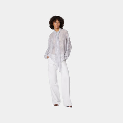 Lame Viscose Lace Blouse With Sash Collar