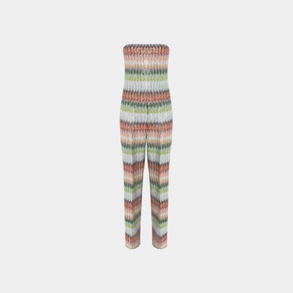 Long Bustier Jumpsuit In Gradient Zigzag Knit With Sequins