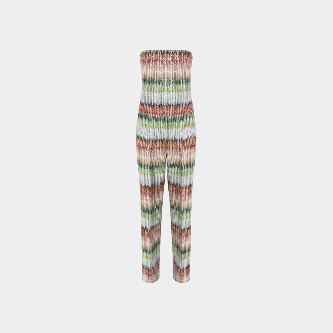 Long Bustier Jumpsuit In Gradient Zigzag Knit With Sequins