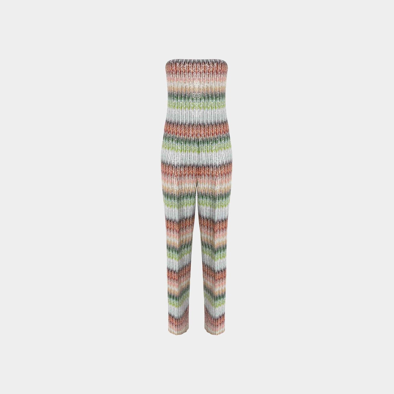 Long Bustier Jumpsuit In Gradient Zigzag Knit With Sequins