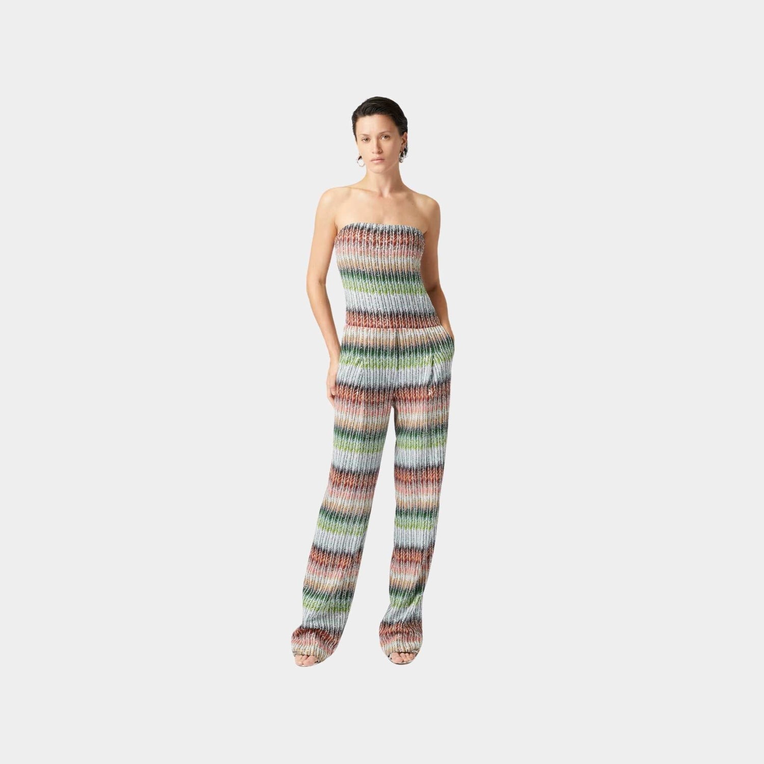 Long Bustier Jumpsuit In Gradient Zigzag Knit With Sequins