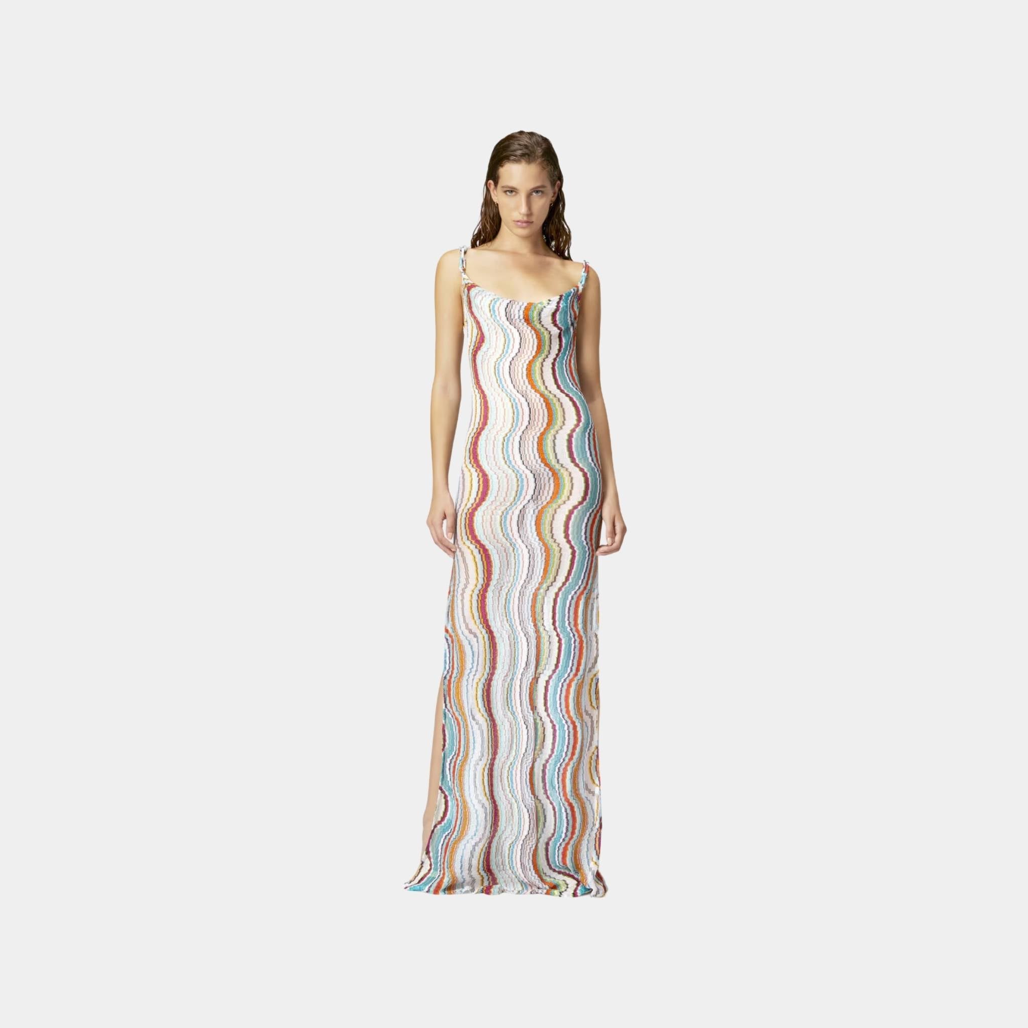 Long Cover Up Dress With Lame Wave Motif