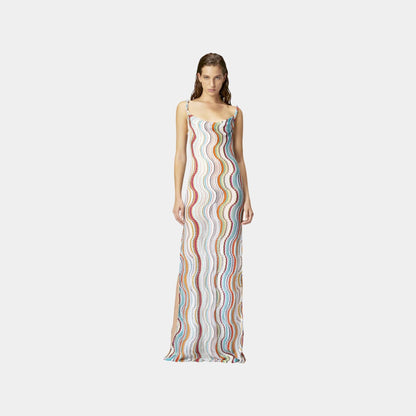 Long Cover Up Dress With Lame Wave Motif