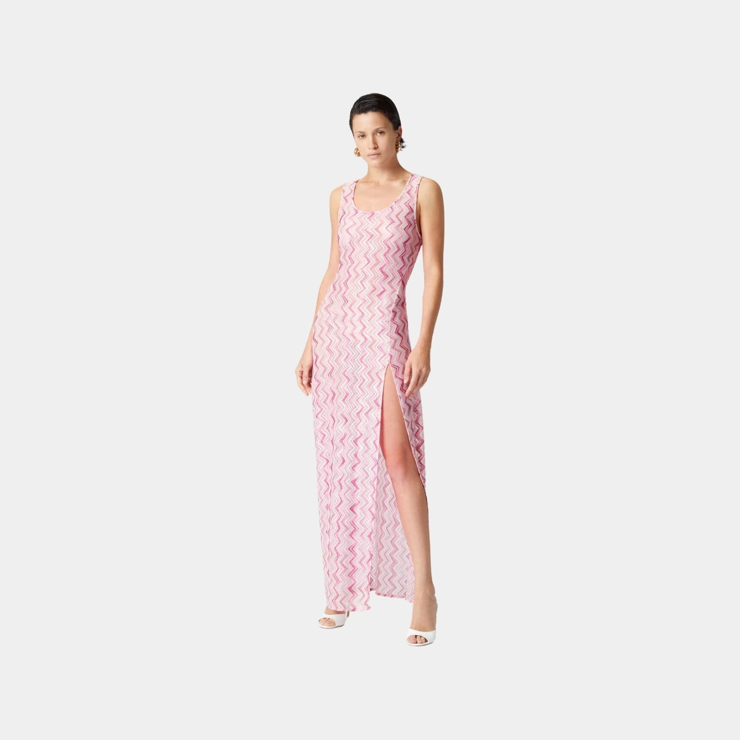 Long Cover Up Dress In Slub Zigzag Viscose Blend