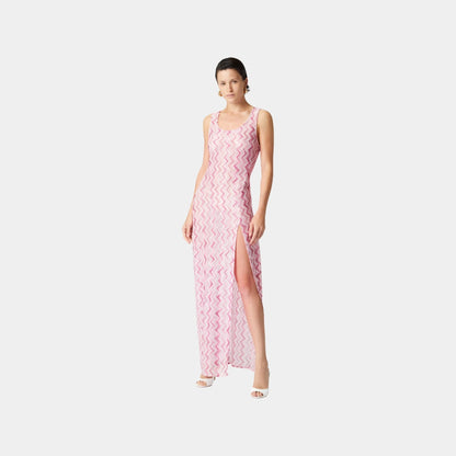 Long Cover Up Dress In Slub Zigzag Viscose Blend