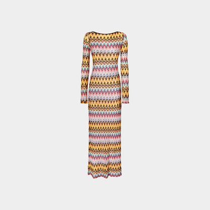Long Dress In Lame Viscose Lace With Open Back