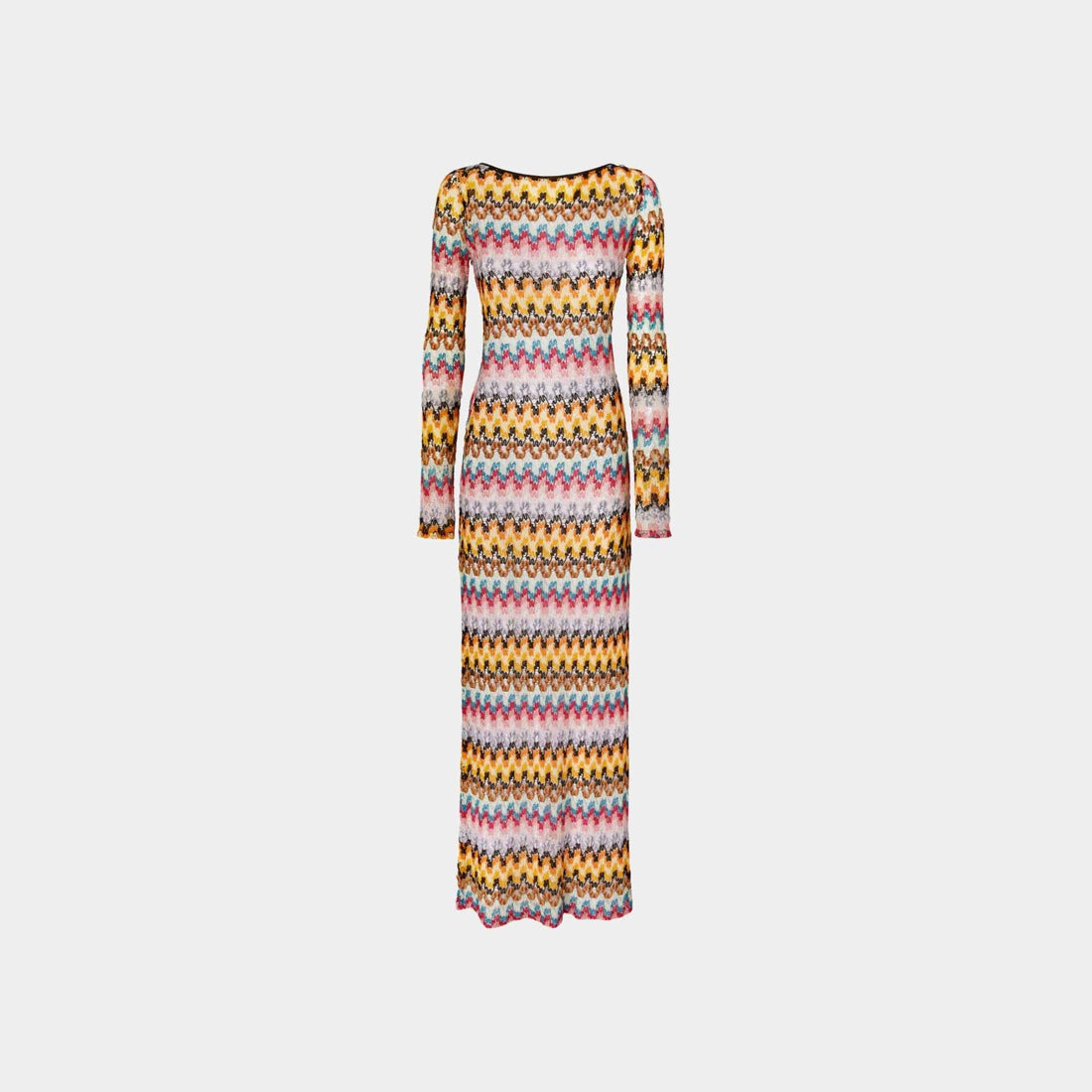 Long Dress In Lame Viscose Lace With Open Back