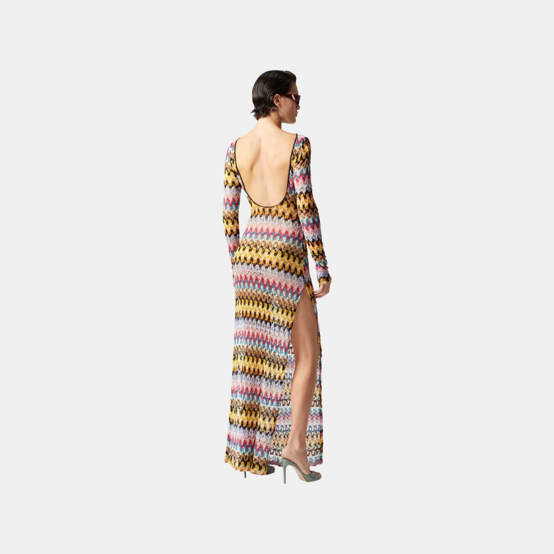 Long Dress In Lame Viscose Lace With Open Back