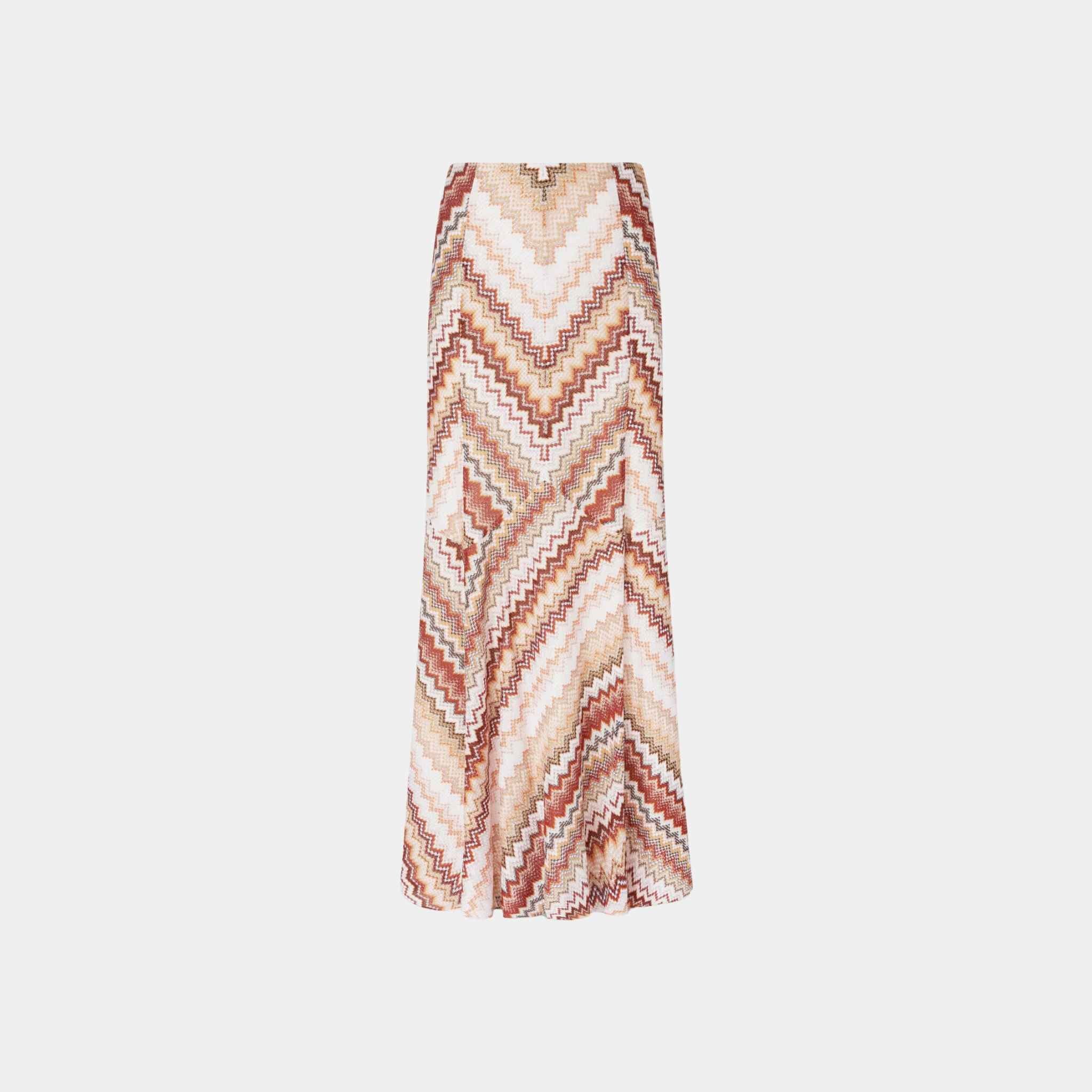 Long Flared Skirt With Lame Serrated Zigzag Pattern