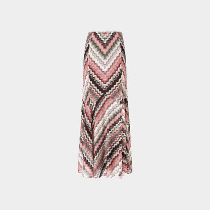 Long Flared Skirt With Lame Serrated Zigzag Pattern