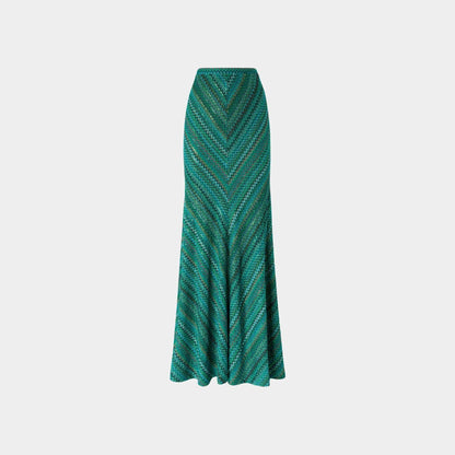 Long Flared Zigzag Skirt With Sequins